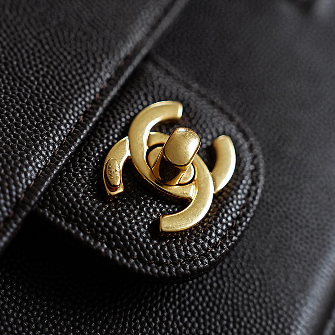 Chanel AS6130 Small Flap Bag Grained Shiny Calfskin & Gold-Tone Metal Dark Brown - Default Title - View 8