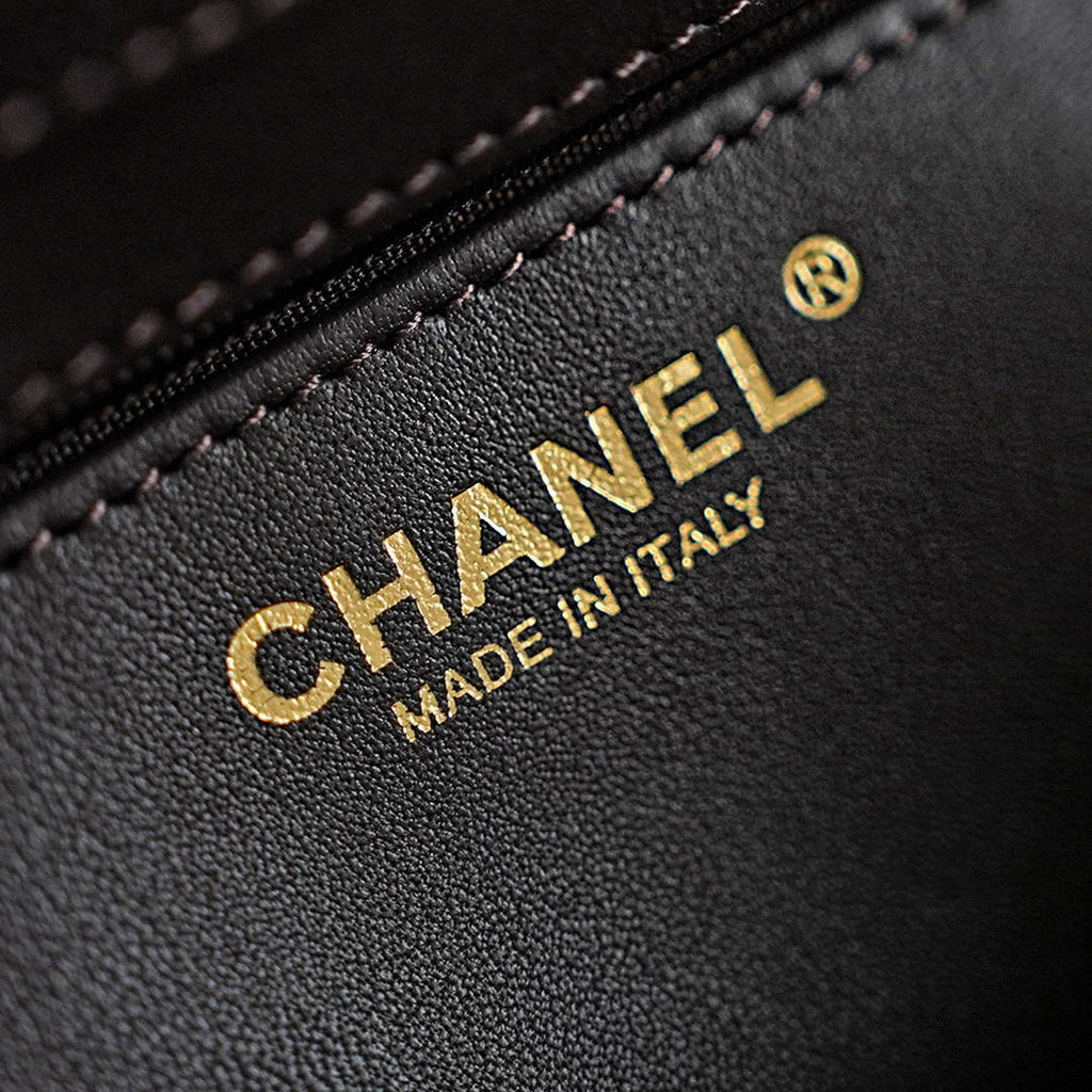 Chanel AS6130 Small Flap Bag Grained Shiny Calfskin & Gold-Tone Metal Dark Brown