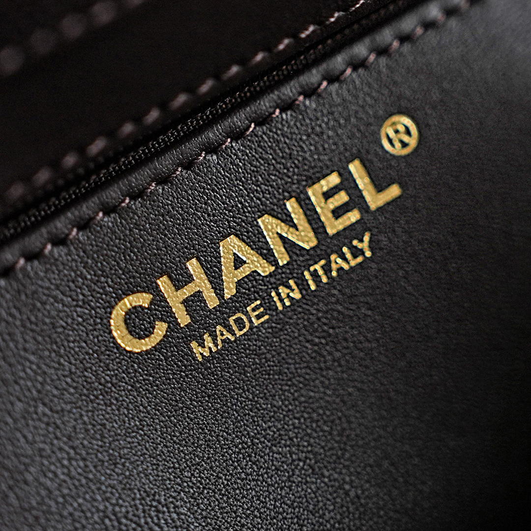 Chanel AS6130 Small Flap Bag Grained Shiny Calfskin & Gold-Tone Metal Dark Brown
