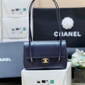 Chanel AS6130 Small Flap Bag Grained Shiny Calfskin & Gold-Tone Metal Navy Blue - Default Title - View 1