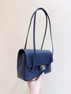 Chanel AS6130 Small Flap Bag Grained Shiny Calfskin & Gold-Tone Metal Navy Blue - Default Title - View 4