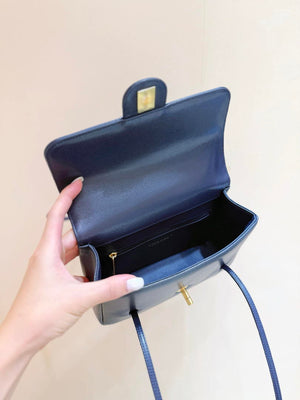 Chanel AS6130 Small Flap Bag Grained Shiny Calfskin & Gold-Tone Metal Navy Blue - Default Title - View 8