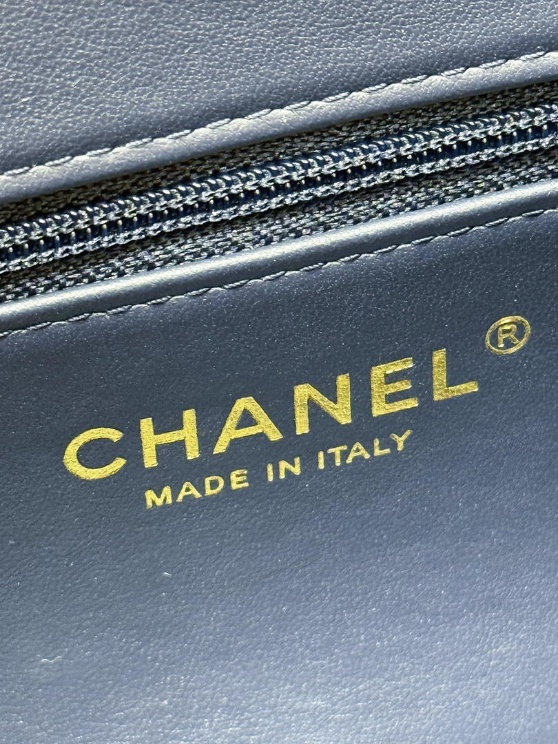 Chanel AS6130 Small Flap Bag Grained Shiny Calfskin & Gold-Tone Metal Navy Blue - Default Title - View 9