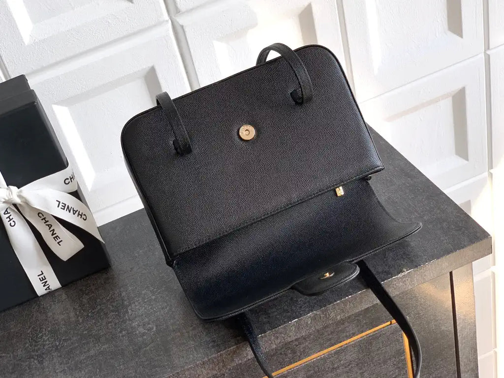 Chanel AS6130 Small Flap Bag Grained Shiny Calfskin & Gold-Tone Metal Black