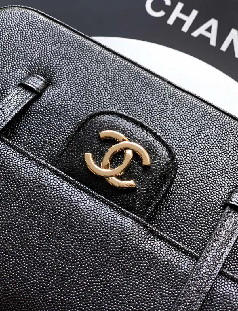 Chanel AS6130 Small Flap Bag Grained Shiny Calfskin & Gold-Tone Metal Black
