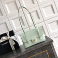 Chanel AS6130 Small Flap Bag Grained Shiny Calfskin & Gold-Tone Metal Light gray-green