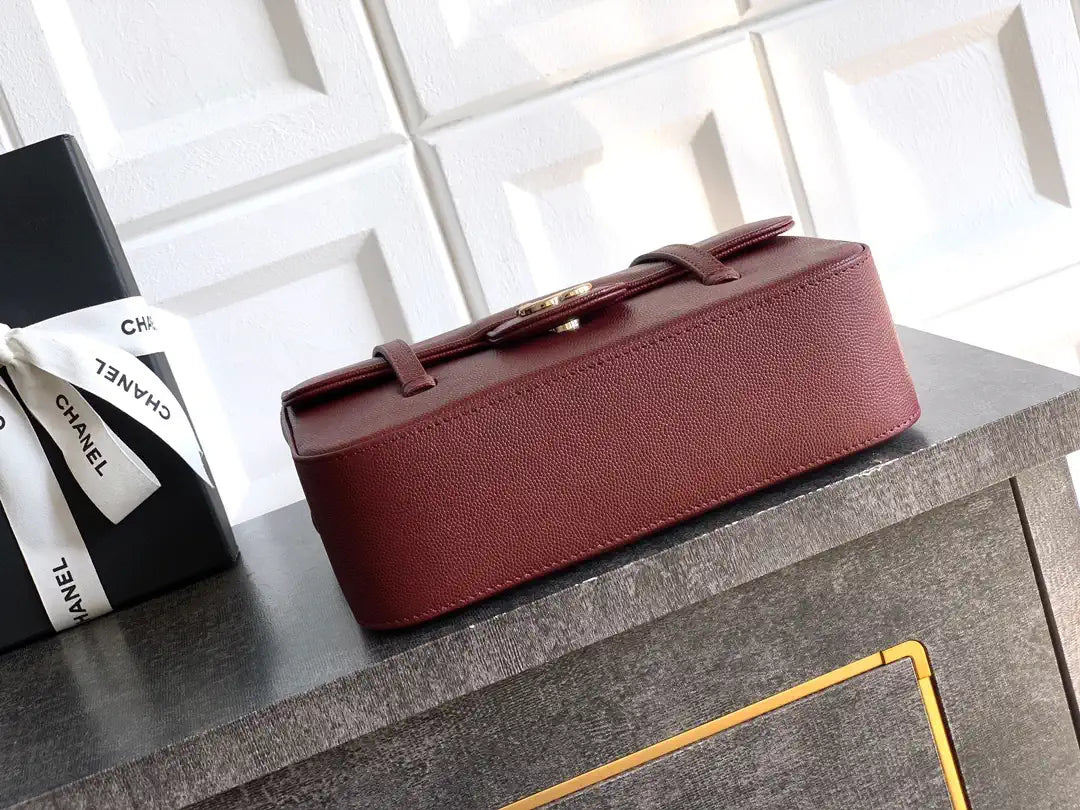 Chanel AS6130 Small Flap Bag Grained Shiny Calfskin & Gold-Tone Metal Wine Red