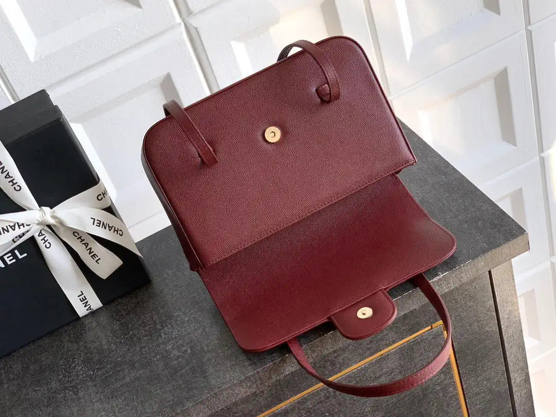 Chanel AS6130 Small Flap Bag Grained Shiny Calfskin & Gold-Tone Metal Wine Red