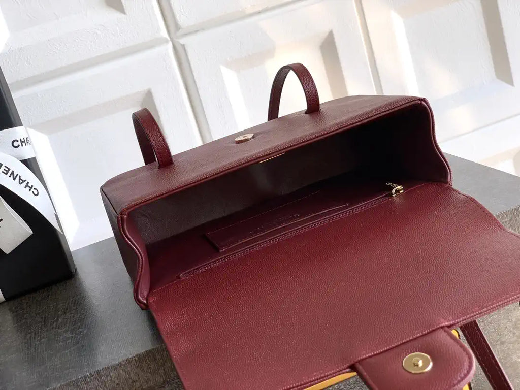 Chanel AS6130 Small Flap Bag Grained Shiny Calfskin & Gold-Tone Metal Wine Red