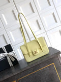 Chanel AS6130 Small Flap Bag Grained Shiny Calfskin & Gold-Tone Metal Light Yellow