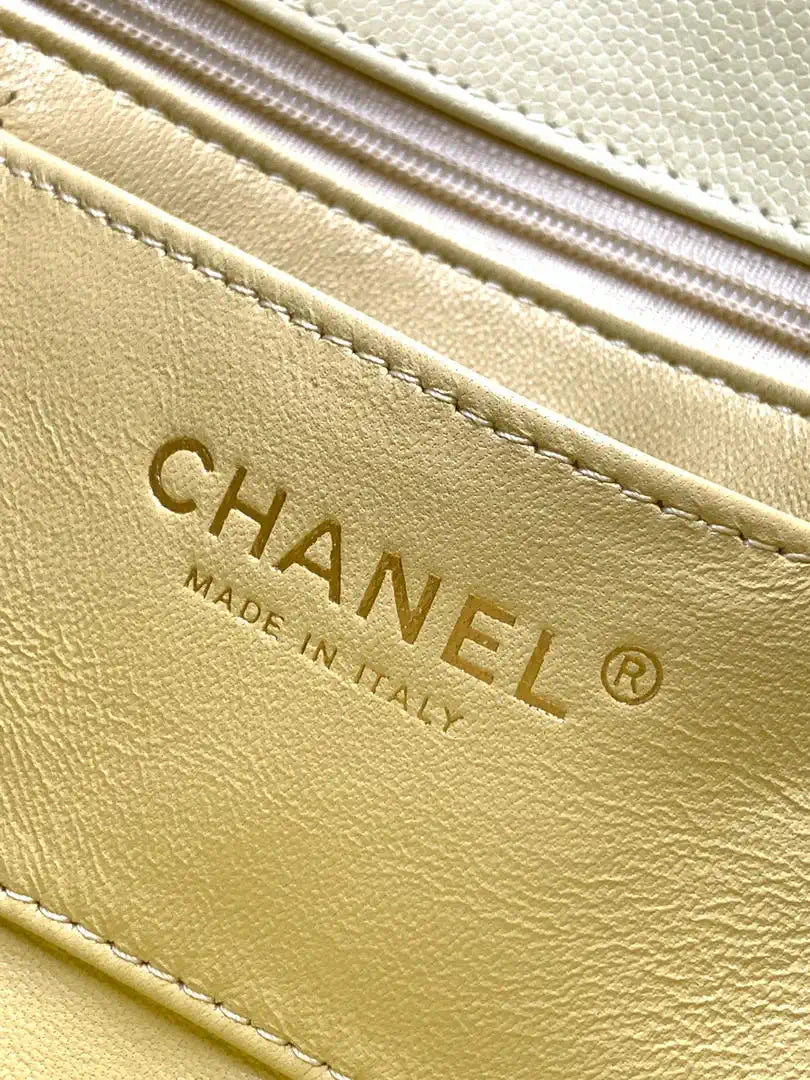 Chanel AS6130 Small Flap Bag Grained Shiny Calfskin & Gold-Tone Metal Light Yellow