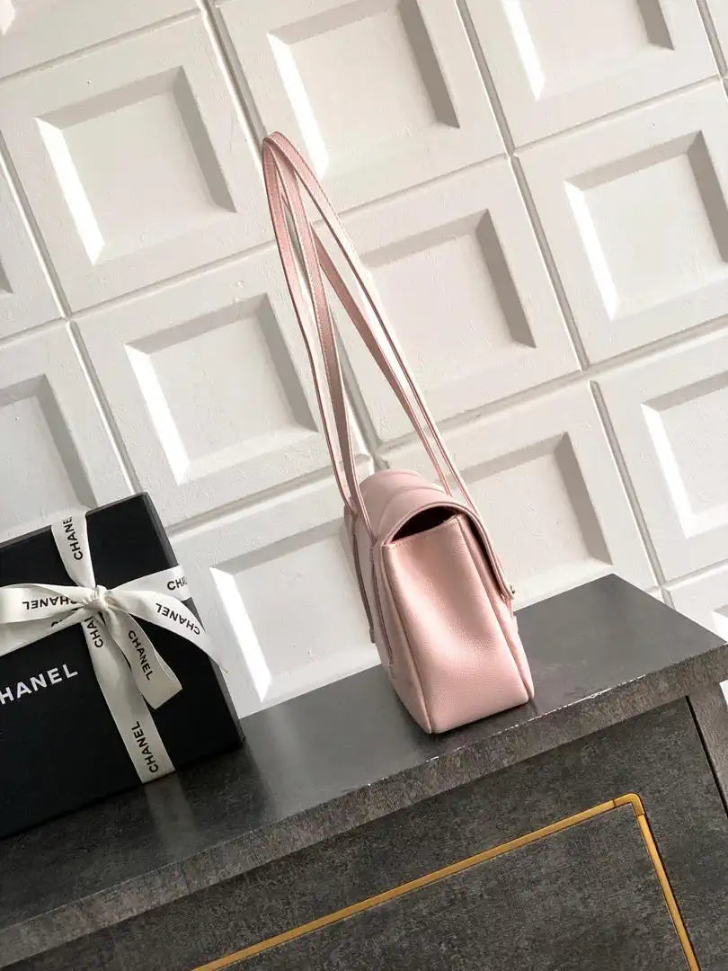 Chanel AS6130 Small Flap Bag Grained Shiny Calfskin & Gold-Tone Metal Pink