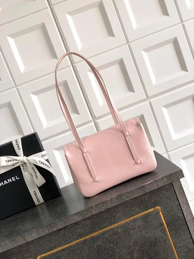 Chanel AS6130 Small Flap Bag Grained Shiny Calfskin & Gold-Tone Metal Pink