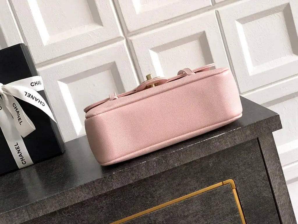 Chanel AS6130 Small Flap Bag Grained Shiny Calfskin & Gold-Tone Metal Pink
