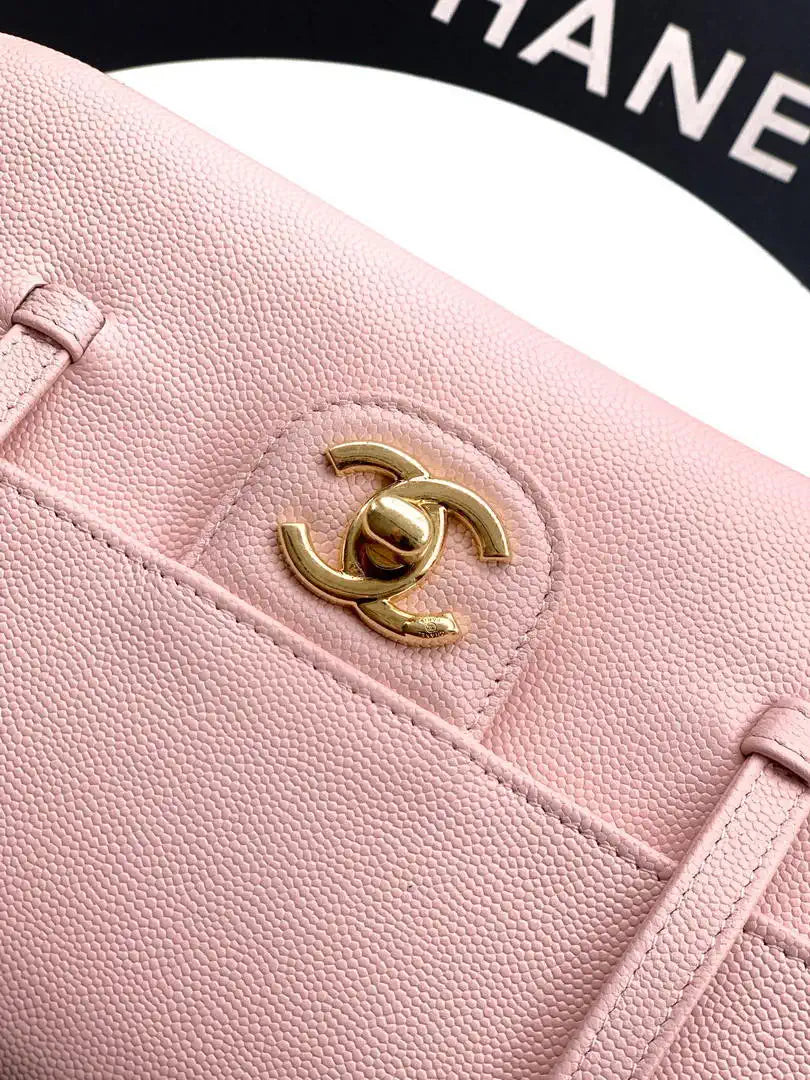 Chanel AS6130 Small Flap Bag Grained Shiny Calfskin & Gold-Tone Metal Pink