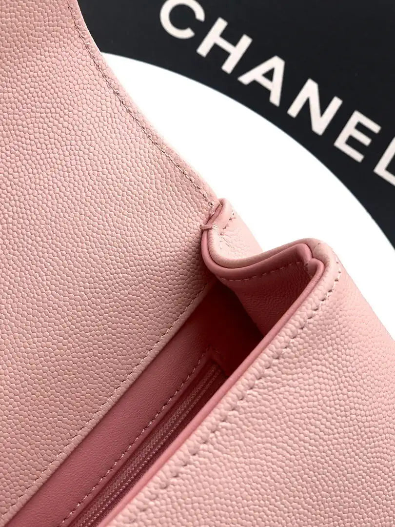 Chanel AS6130 Small Flap Bag Grained Shiny Calfskin & Gold-Tone Metal Pink