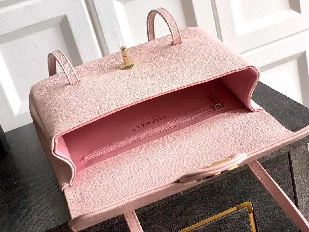 Chanel AS6130 Small Flap Bag Grained Shiny Calfskin & Gold-Tone Metal Pink