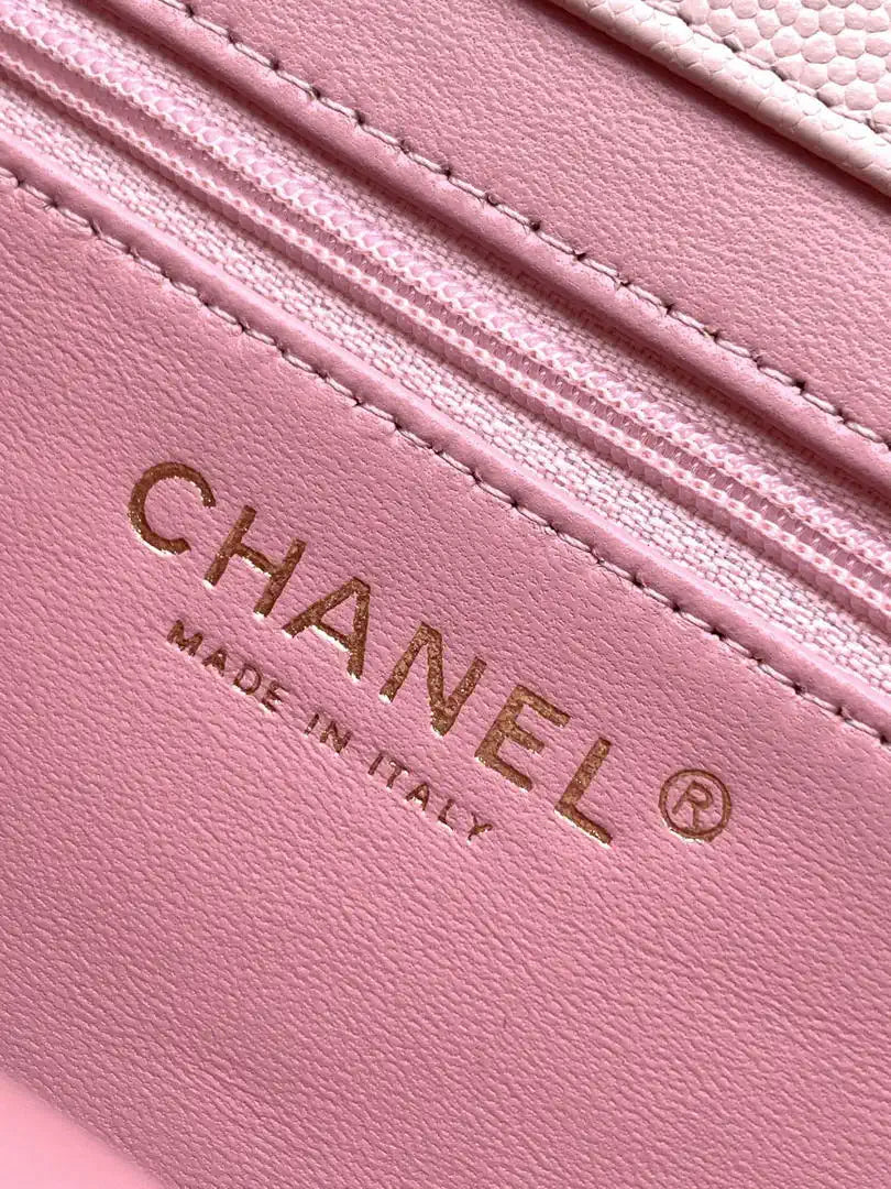 Chanel AS6130 Small Flap Bag Grained Shiny Calfskin & Gold-Tone Metal Pink