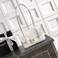 Chanel AS6130 Small Flap Bag Grained Shiny Calfskin & Gold-Tone Metal White