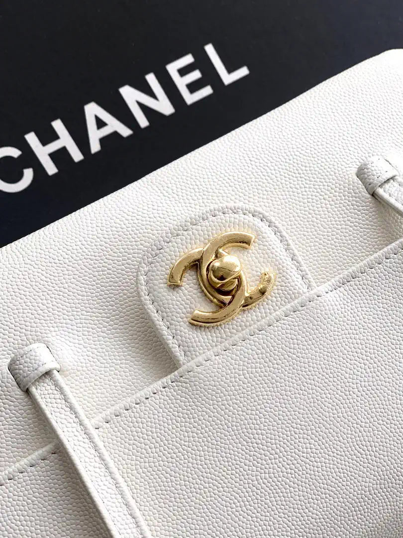 Chanel AS6130 Small Flap Bag Grained Shiny Calfskin & Gold-Tone Metal White