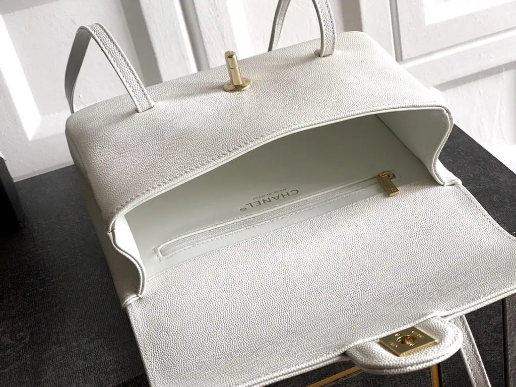 Chanel AS6130 Small Flap Bag Grained Shiny Calfskin & Gold-Tone Metal White