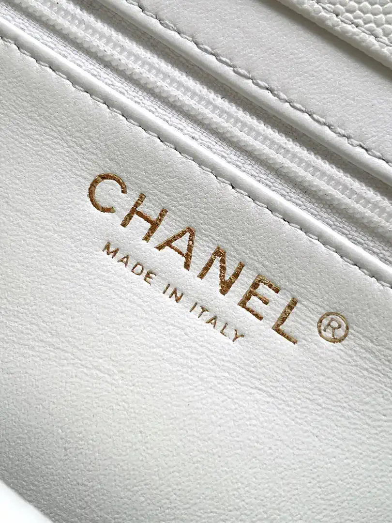 Chanel AS6130 Small Flap Bag Grained Shiny Calfskin & Gold-Tone Metal White