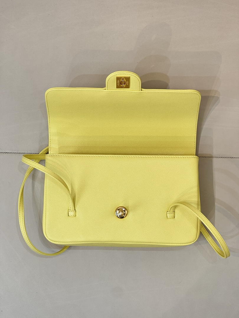 Chanel AS6130 Small Flap Bag Grained Shiny Calfskin & Gold-Tone Metal Yellow