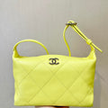 Chanel AS6138 Hobo Handbag Shiny Lambskin & Gold-Tone Metal Yellow - Default Title - View 1