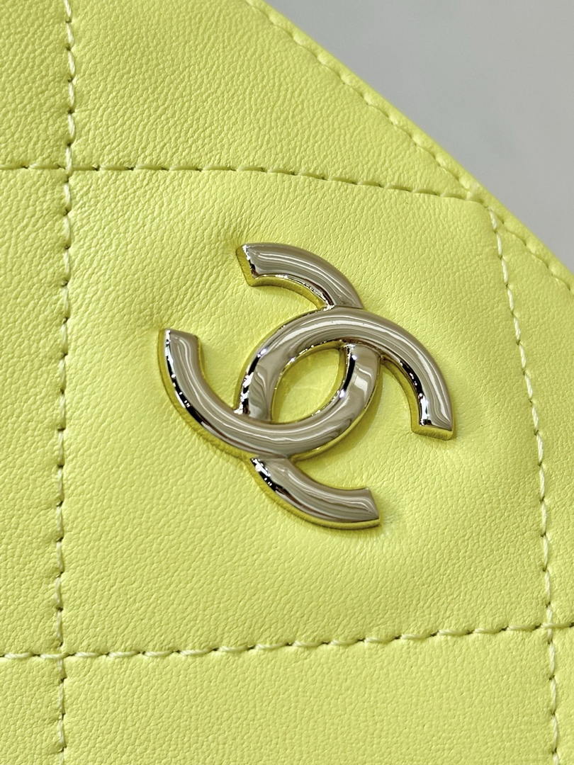 Chanel AS6138 Hobo Handbag Shiny Lambskin & Gold-Tone Metal Yellow