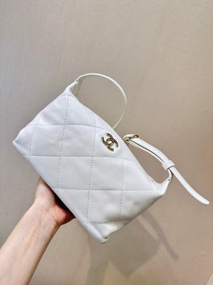 Chanel AS6138 Hobo Handbag Shiny Lambskin & Gold-Tone Metal White - Default Title - View 5