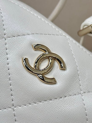 Chanel AS6138 Hobo Handbag Shiny Lambskin & Gold-Tone Metal White - Default Title - View 6