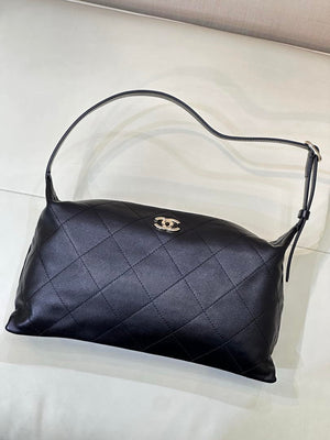 Chanel AS6139 Large Hobo Handbag Shiny Lambskin & Gold-Tone Metal Black - Default Title - View 3