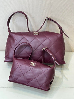 Chanel AS6139 Large Hobo Handbag Shiny Lambskin & Gold-Tone Metal Red - Default Title - View 10