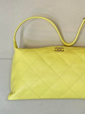Chanel AS6139 Large Hobo Handbag Shiny Lambskin & Gold-Tone Metal Yellow - Default Title - View 2