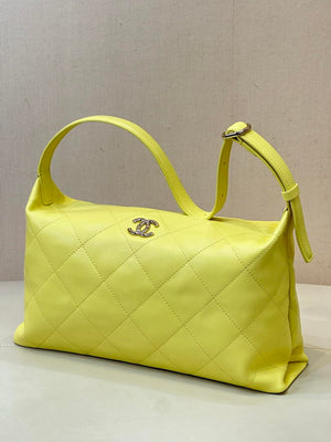 Chanel AS6139 Large Hobo Handbag Shiny Lambskin & Gold-Tone Metal Yellow - Default Title - View 3