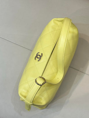 Chanel AS6139 Large Hobo Handbag Shiny Lambskin & Gold-Tone Metal Yellow - Default Title - View 4