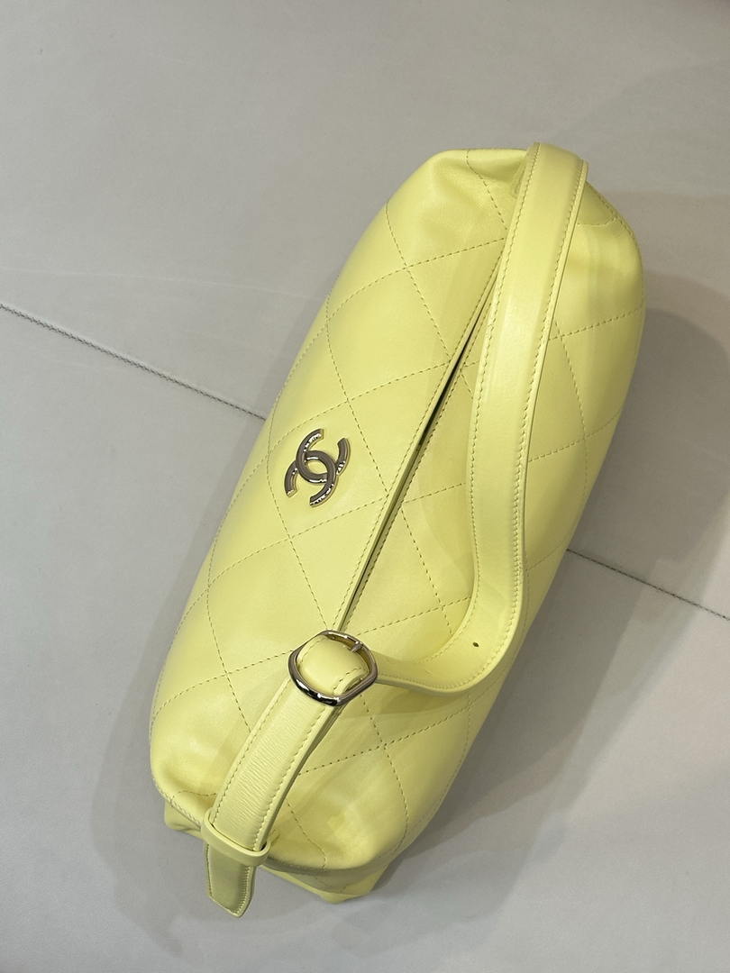 Chanel AS6139 Large Hobo Handbag Shiny Lambskin & Gold-Tone Metal Yellow - Default Title - View 4