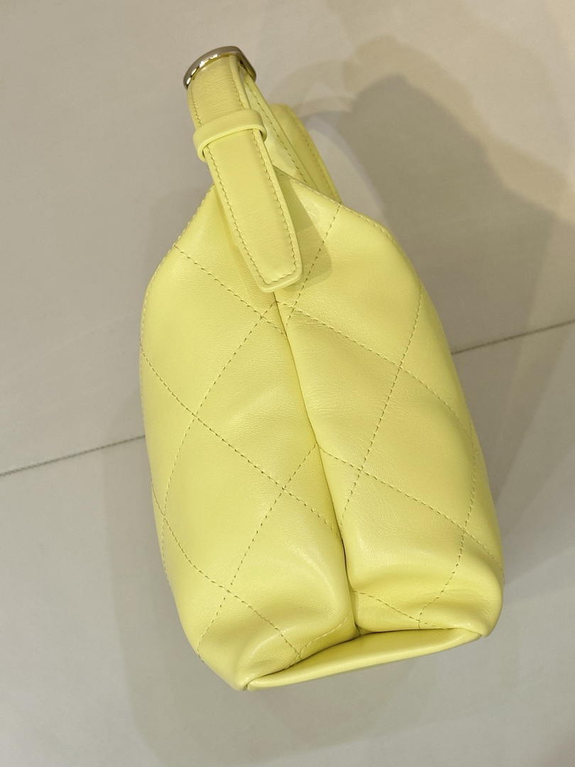 Chanel AS6139 Large Hobo Handbag Shiny Lambskin & Gold-Tone Metal Yellow