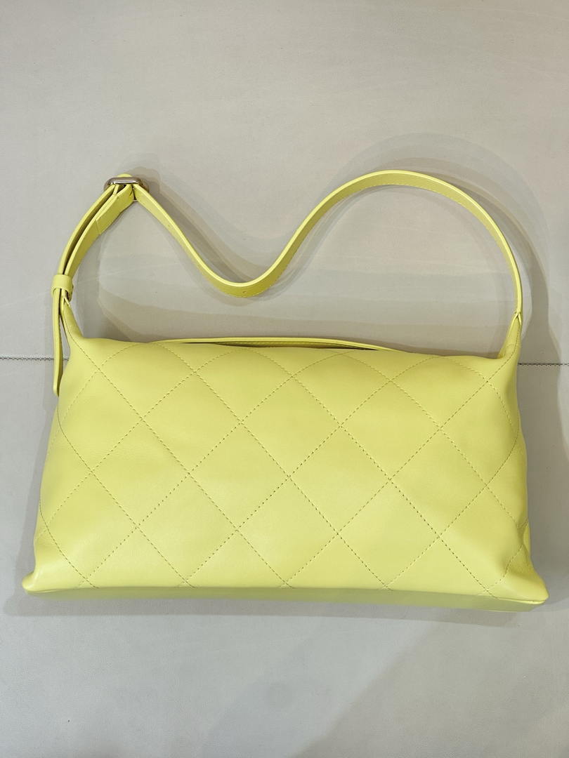 Chanel AS6139 Large Hobo Handbag Shiny Lambskin & Gold-Tone Metal Yellow