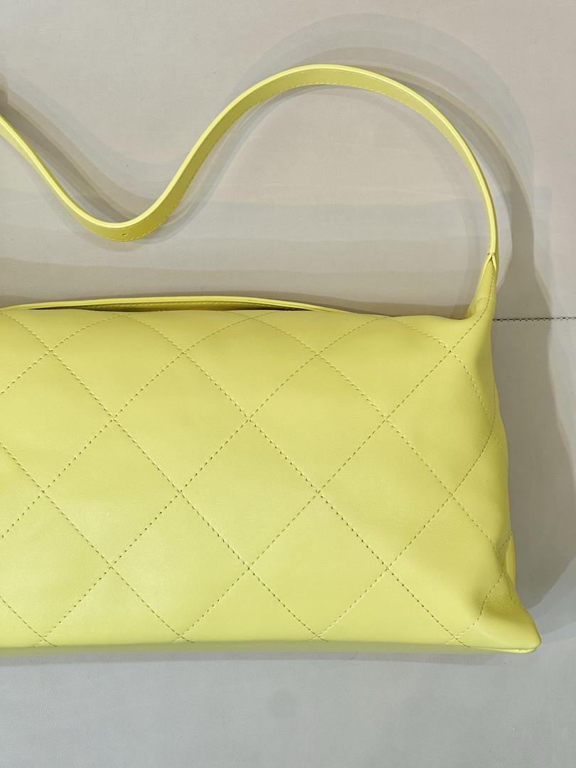 Chanel AS6139 Large Hobo Handbag Shiny Lambskin & Gold-Tone Metal Yellow