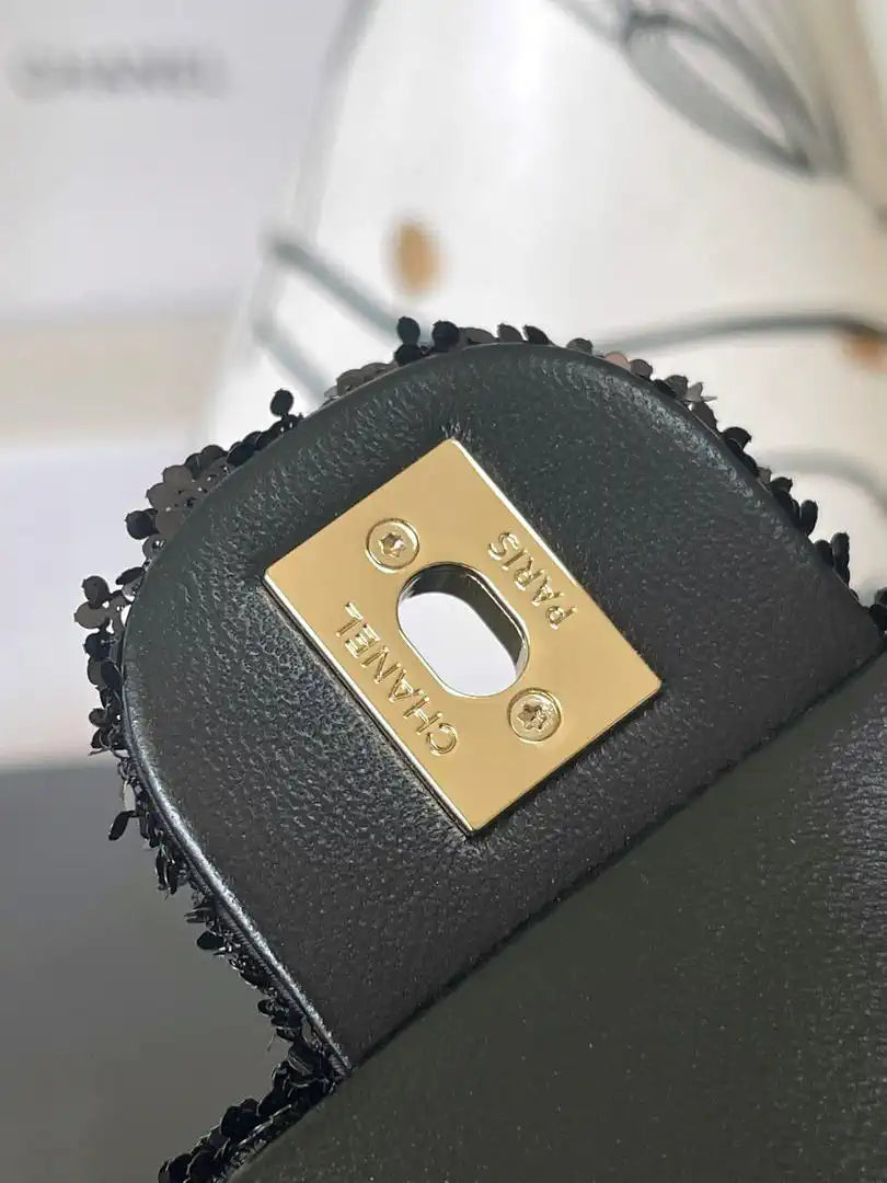 Chanel As6171 20CM Mini Flap Bag 25B Black Sequin