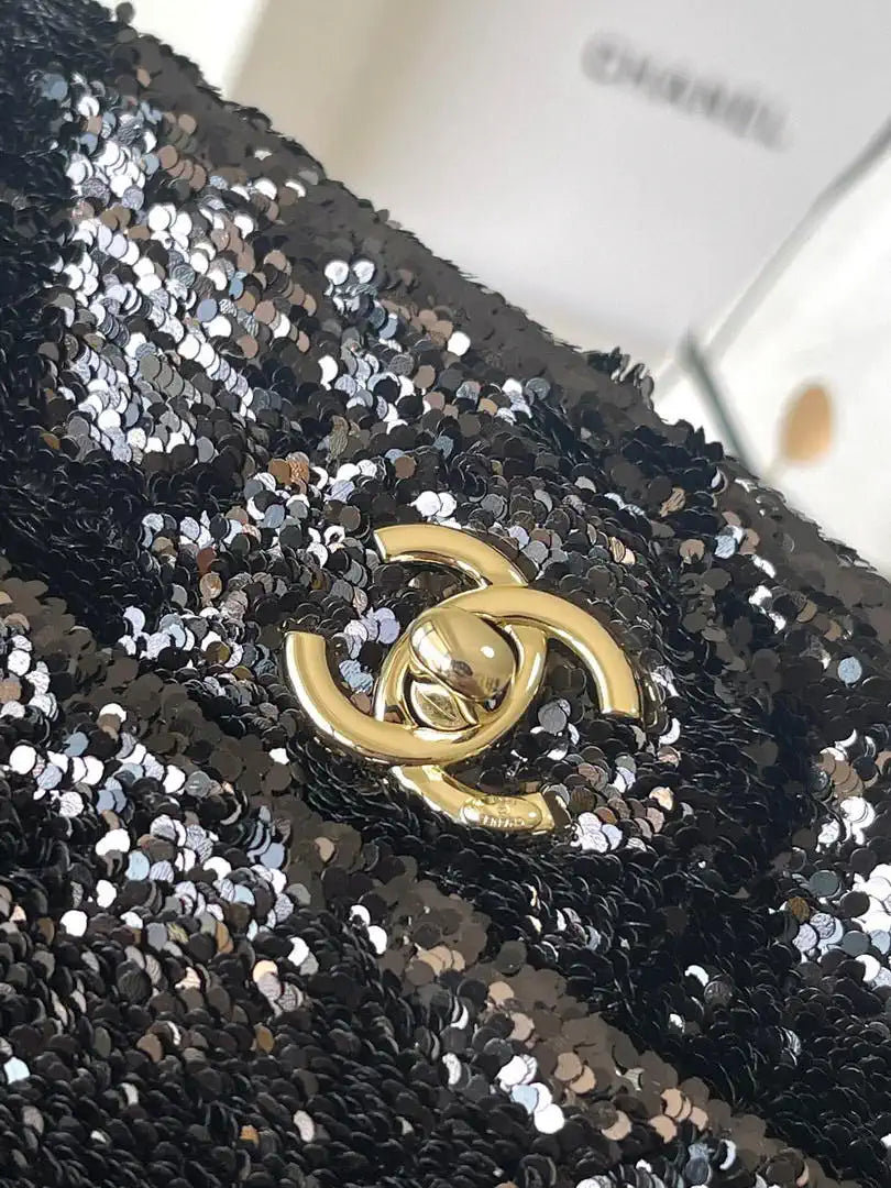 Chanel As6171 20CM Mini Flap Bag 25B Black Sequin