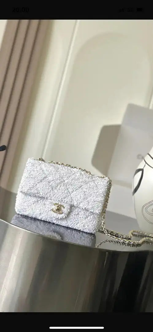 Chanel As6171 20CM Mini Flap Bag 25B White Sequin