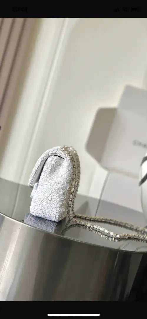 Chanel As6171 20CM Mini Flap Bag 25B White Sequin