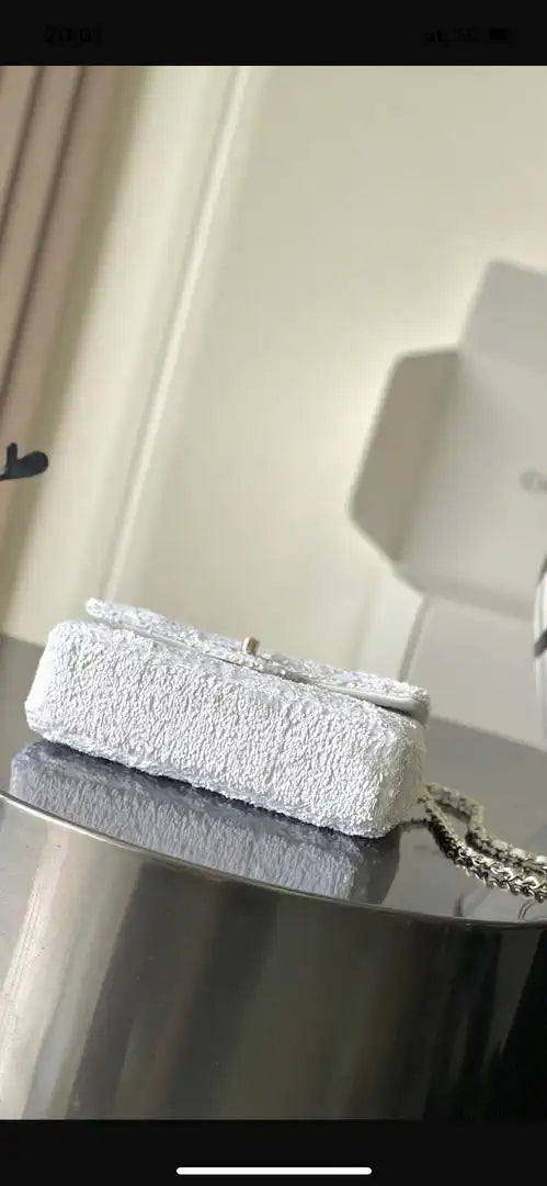 Chanel As6171 20CM Mini Flap Bag 25B White Sequin