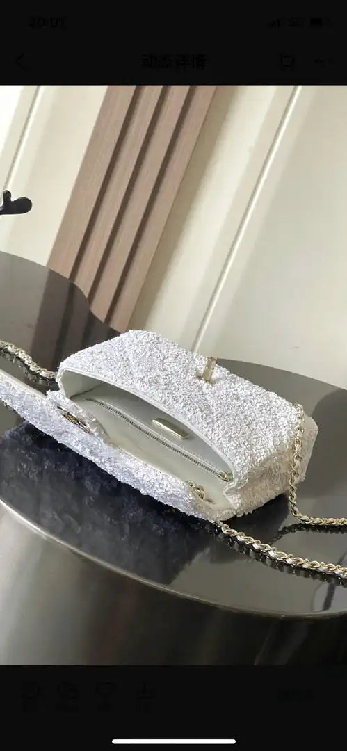 Chanel As6171 20CM Mini Flap Bag 25B White Sequin
