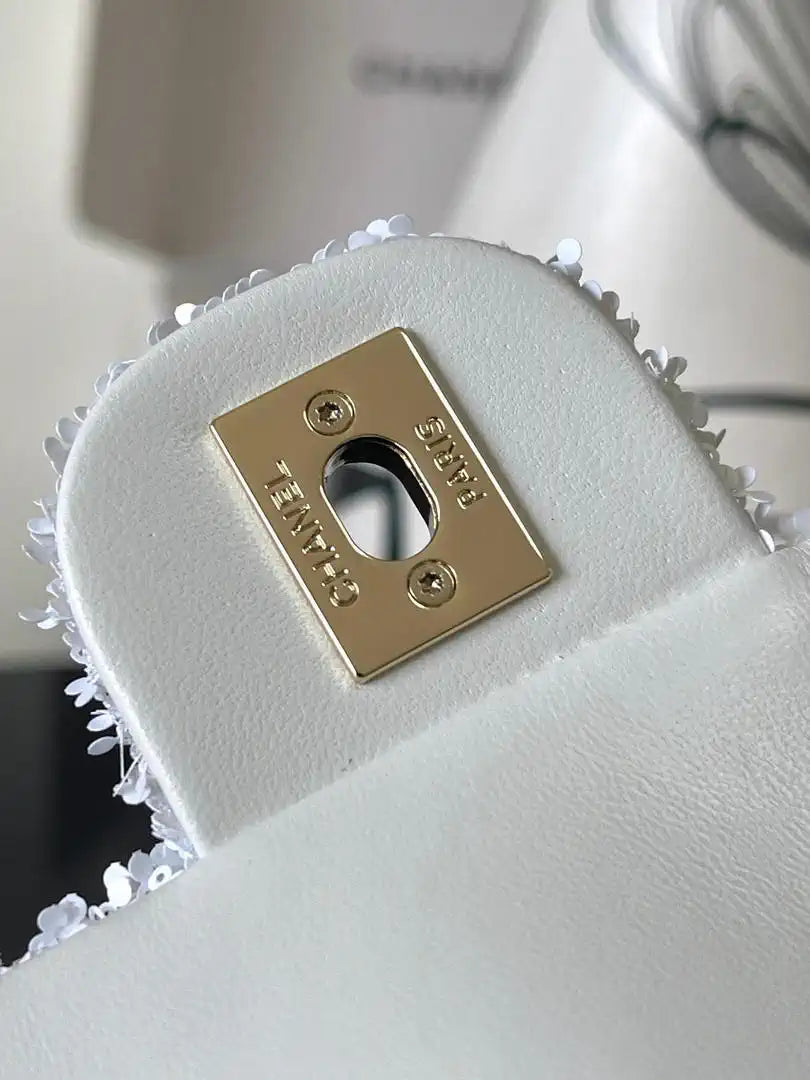 Chanel As6171 20CM Mini Flap Bag 25B White Sequin