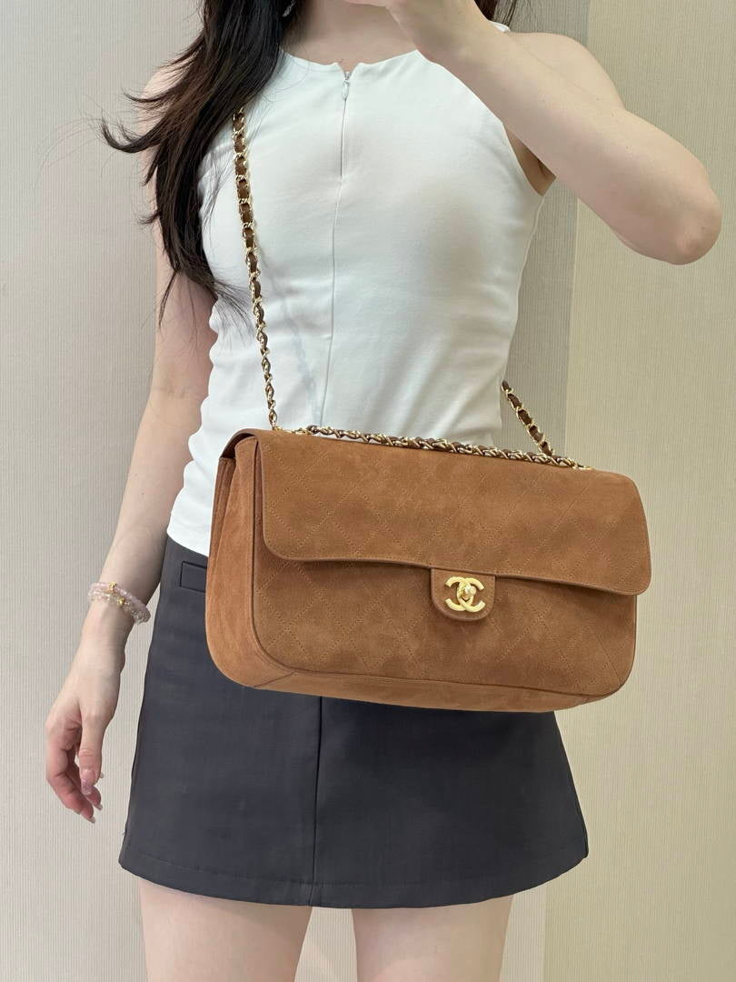 Chanel AS6281  Maxi Flap bag  Suede Calfskin & Gold-Tone Metal Brown