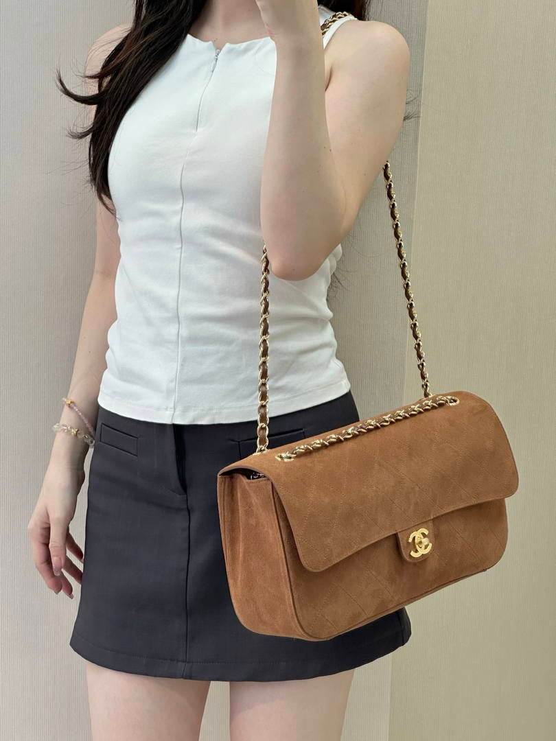 Chanel AS6281  Maxi Flap bag  Suede Calfskin & Gold-Tone Metal Brown