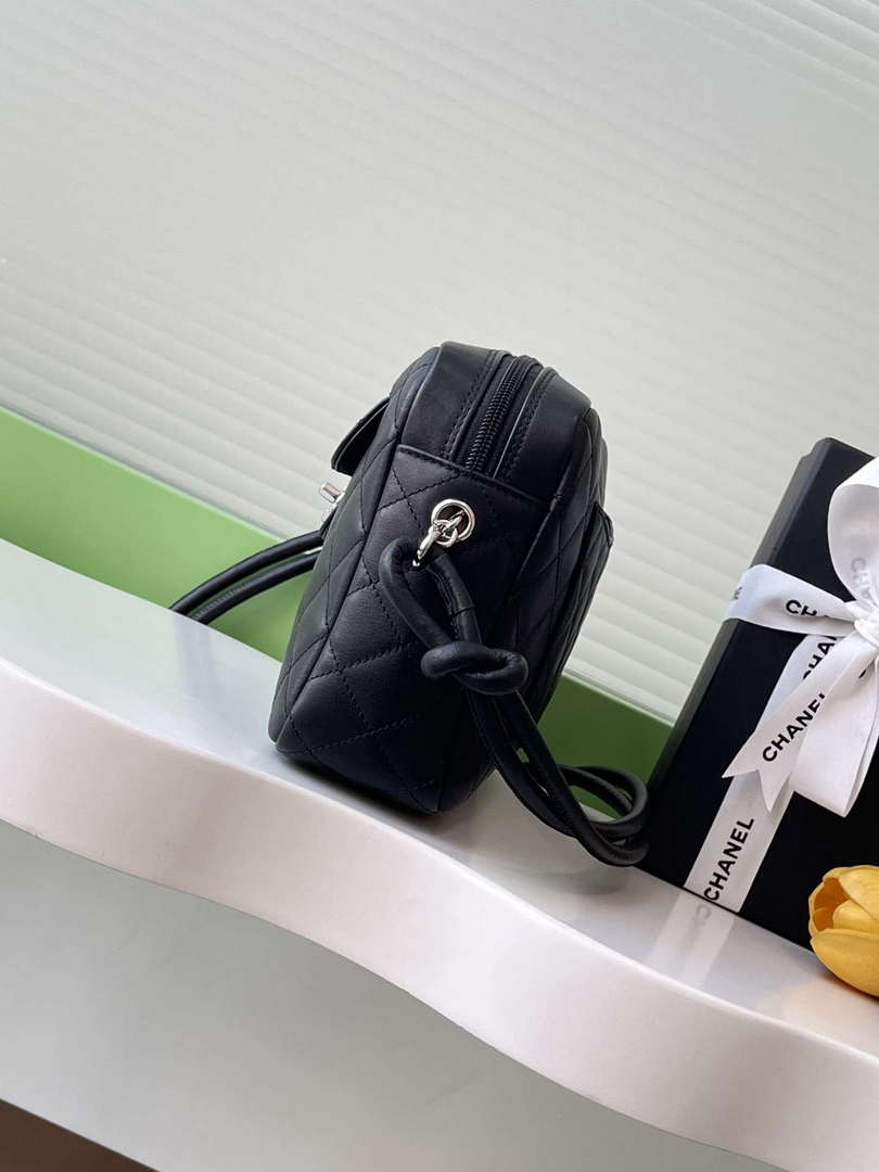 Chanel AS6326 Vintage Camera Case Bag Lambskin Black with Patent CC